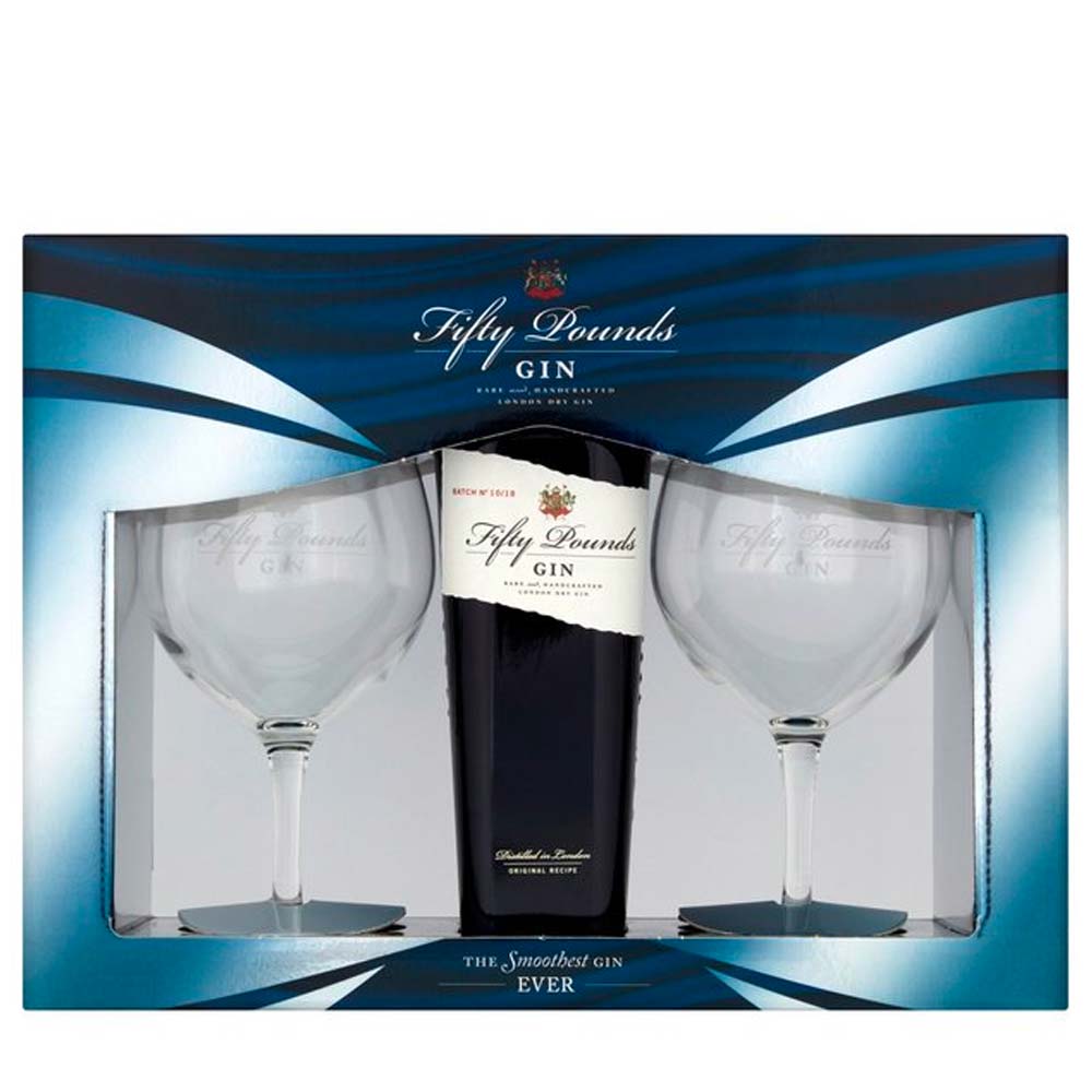 Gin Fifty Pounds London Dry Cl 70 Glass Box (2 Bicchieri)