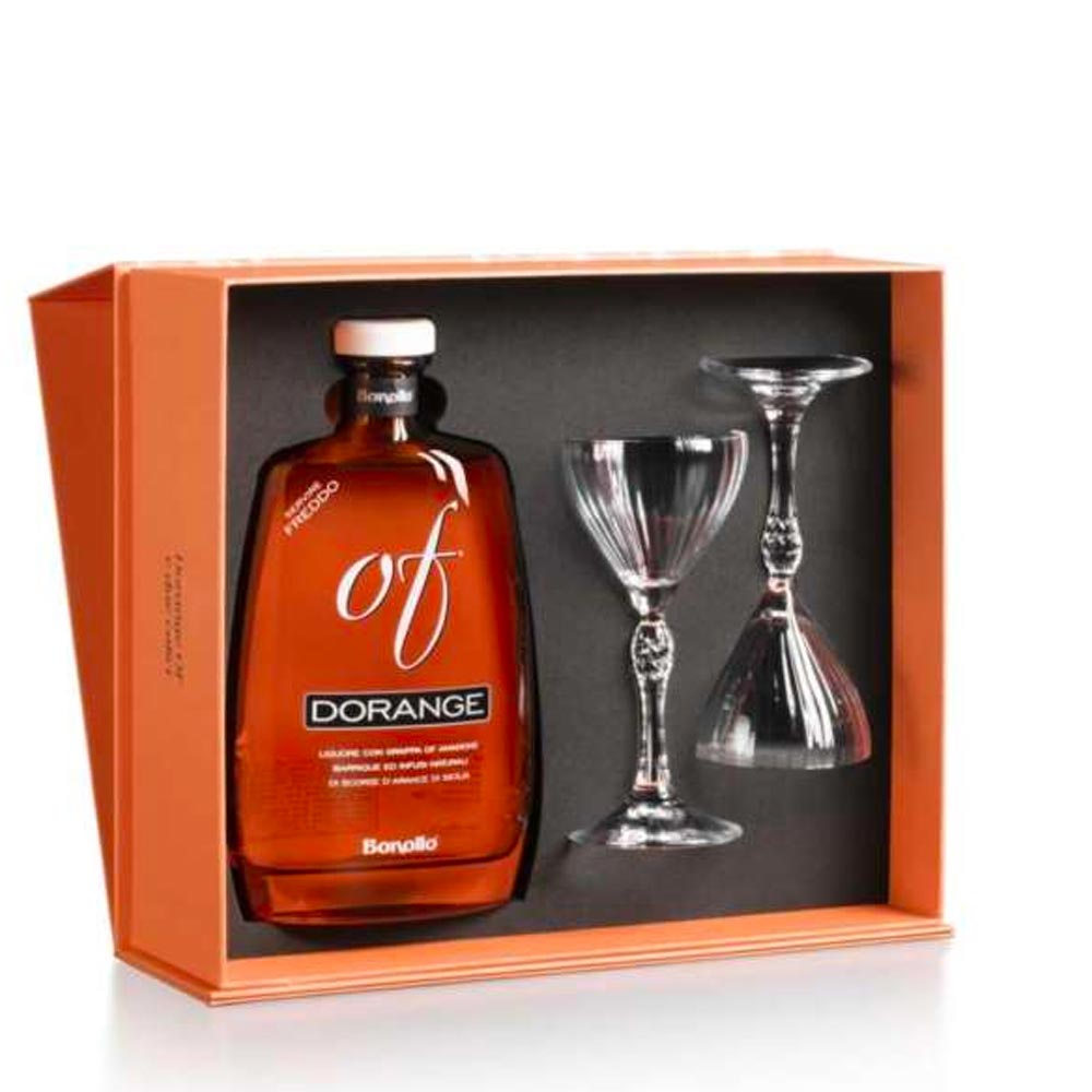 Liquore Bonollo Of Dorange Capsule Collection Cl 70 Cofanetto Regalo con 2 Bicchieri